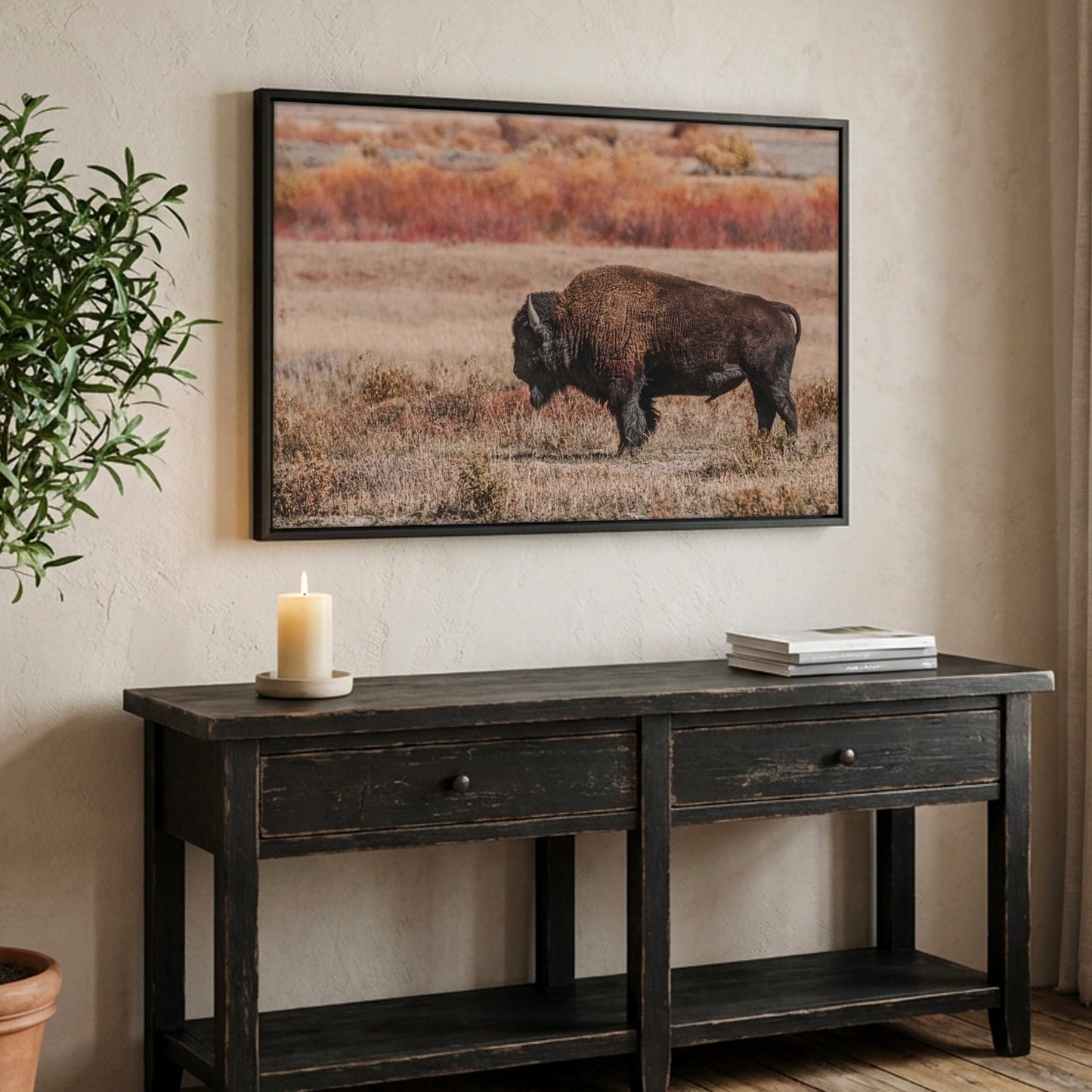 Buffalo Photo Print - Yellowstone Bison Canvas Canvas-Black Frame / 12 x 18 Inches