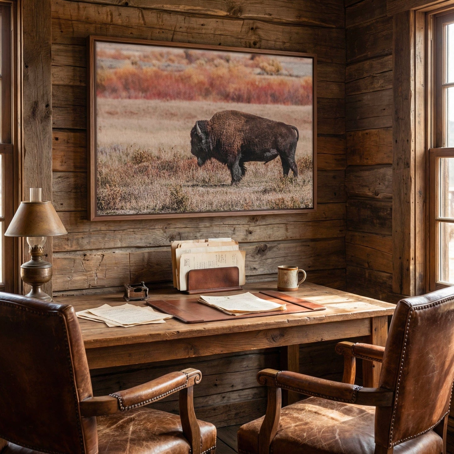 Buffalo Wall Decor - Rustic Buffalo Canvas With Yellowstone Bison Print Wall Art Teri James Photography