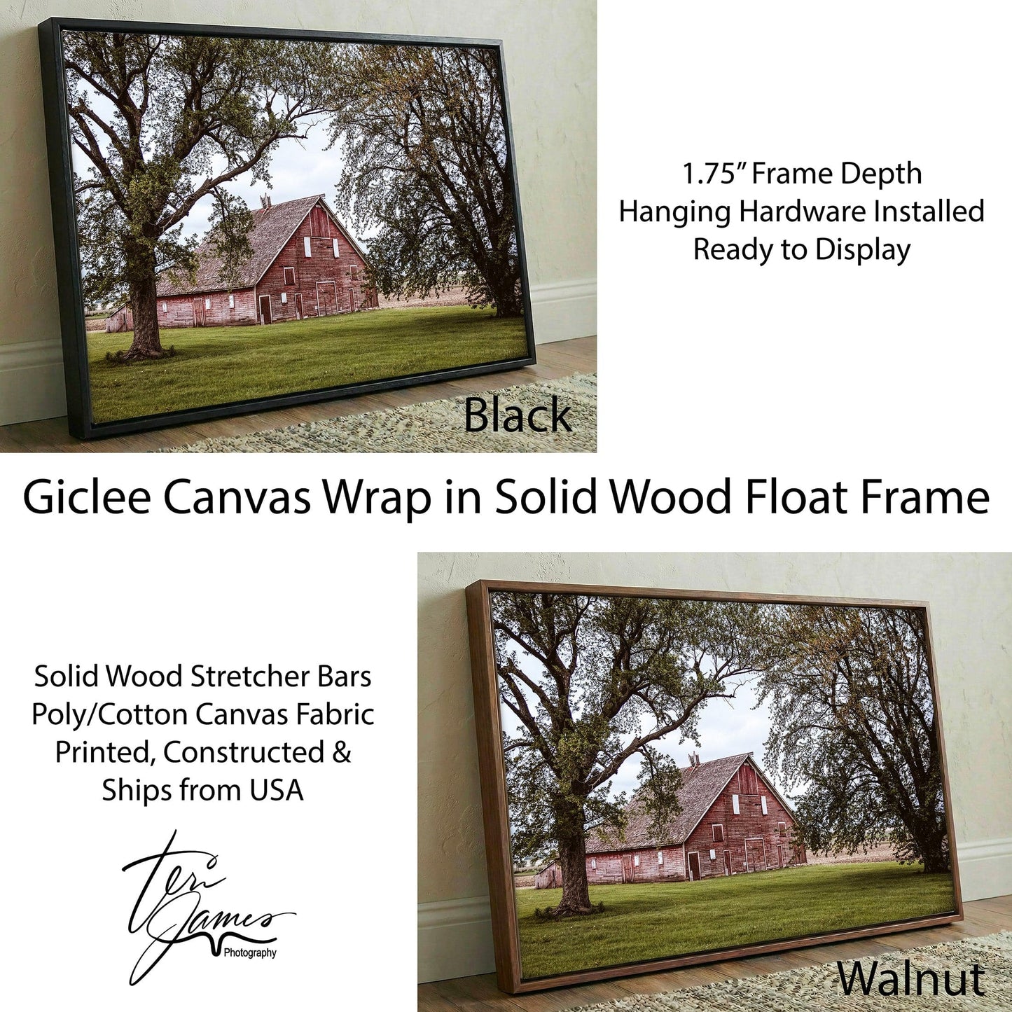 Country Wall Decor - Rustic Farmhouse Wall Art Featuring Old Barn Canvas Print Canvas-Black Frame / 12 x 18 Inches Wall Art Teri James Photography