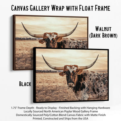 Cow Decor Texas Longhorn Canvas Canvas-Black Frame / 12 x 18 Inches Wall Art Teri James Photography