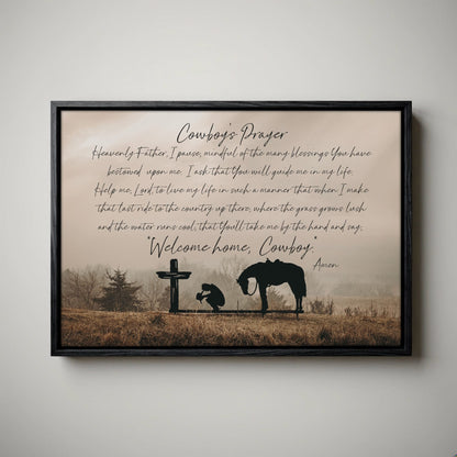 Cowboy Prayer Wall Art Canvas - Praying Cowboy and Horse