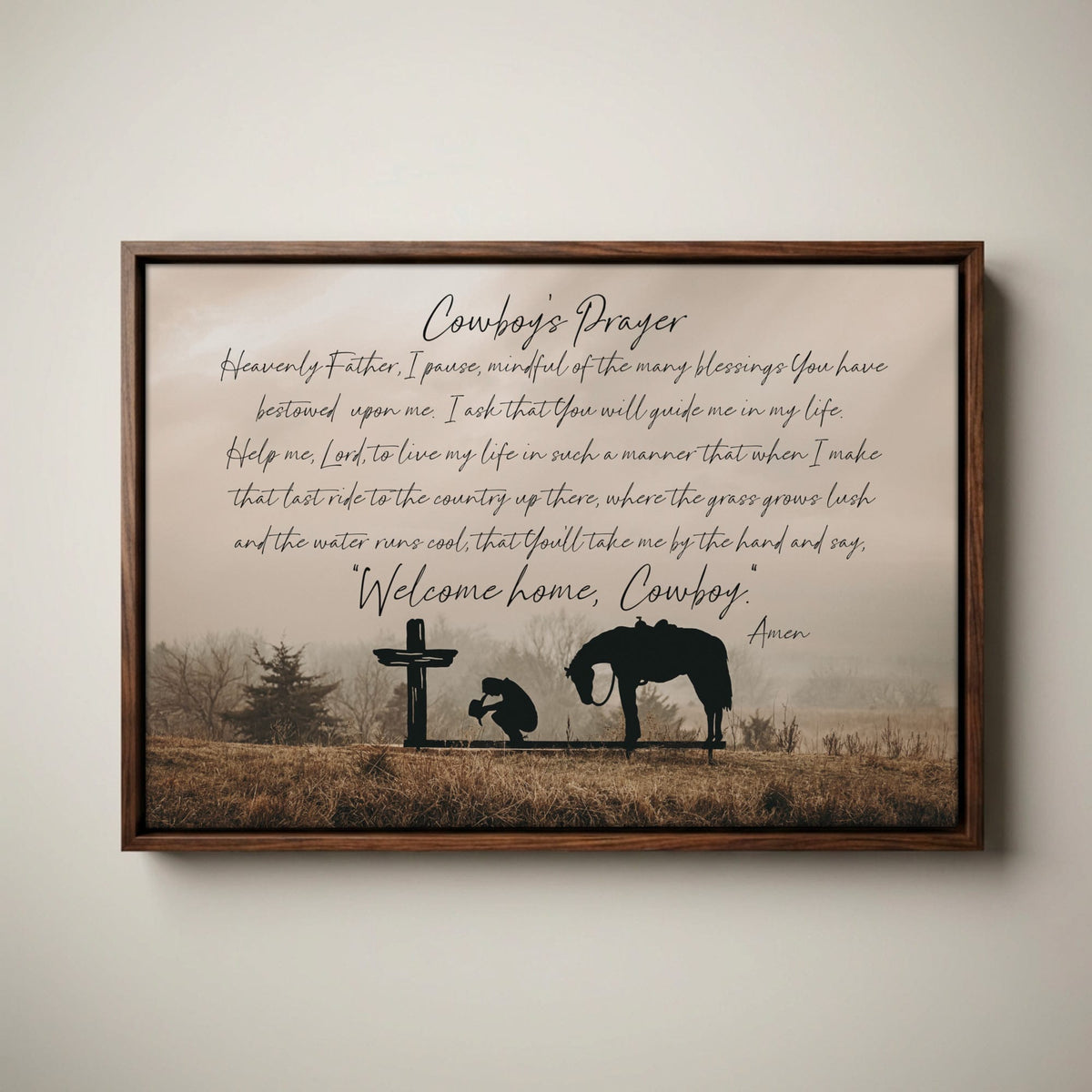 Cowboy Prayer Wall Art Canvas - Praying Cowboy and Horse