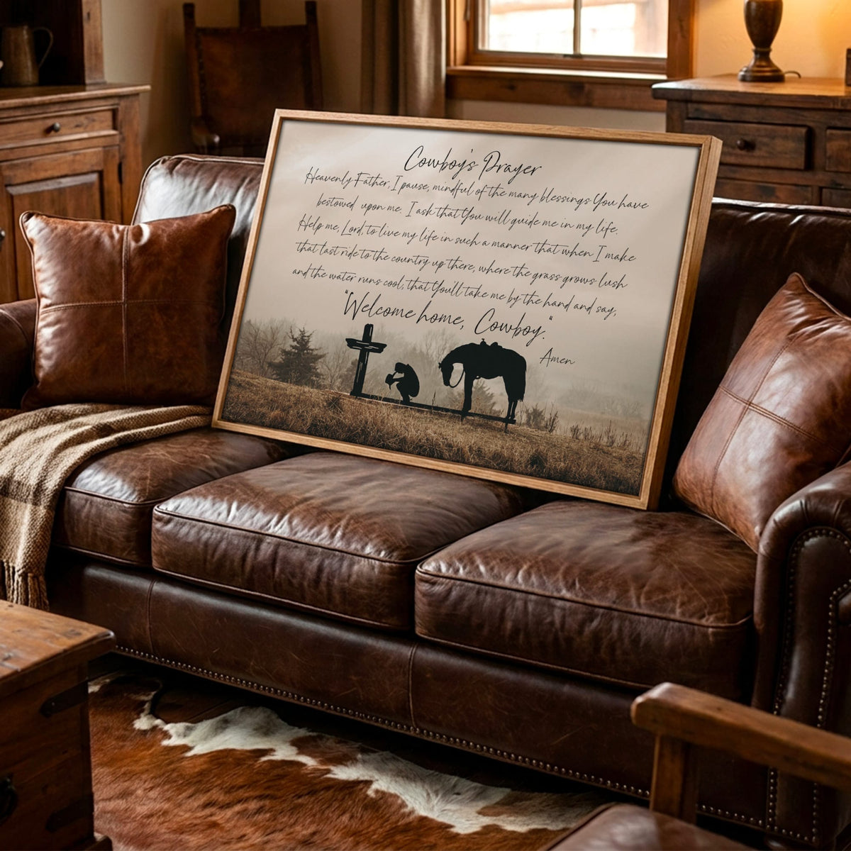 Cowboy Prayer Wall Art Canvas - Praying Cowboy and Horse