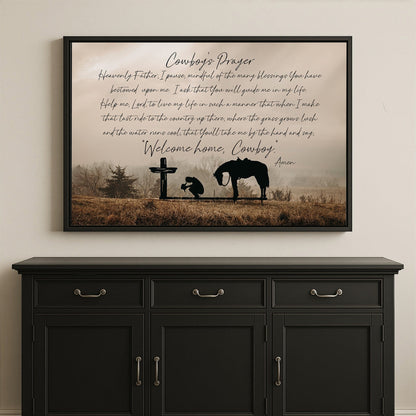 Cowboy Prayer Wall Art Canvas - Praying Cowboy and Horse Wall Art Teri James Photography