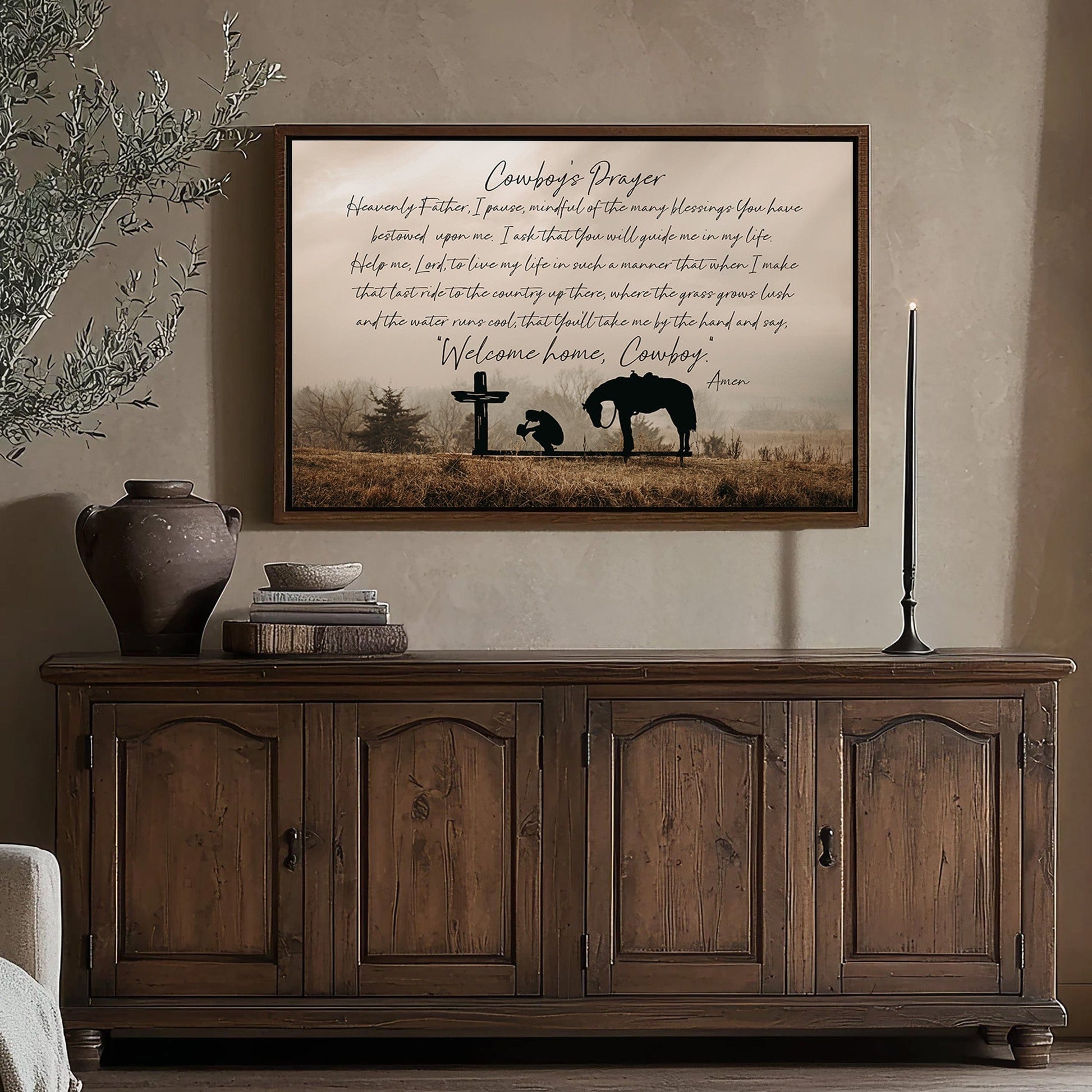 Cowboy Prayer Wall Art Canvas - Praying Cowboy and Horse Wall Art Teri James Photography