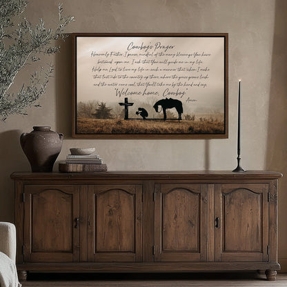 Cowboy Prayer Wall Art Canvas - Praying Cowboy and Horse Wall Art Teri James Photography