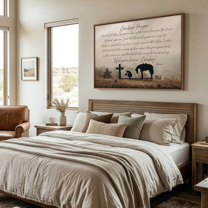 Cowboy Prayer Wall Art Canvas - Praying Cowboy and Horse Wall Art Teri James Photography