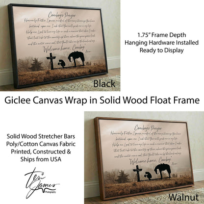Cowboy Prayer Wall Art Canvas - Praying Cowboy and Horse Canvas-Black Frame / 12 x 18 Inches Wall Art Teri James Photography
