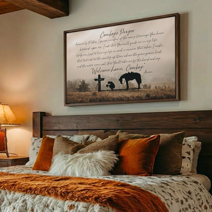 Cowboy Prayer Wall Art Canvas - Praying Cowboy and Horse Wall Art Teri James Photography