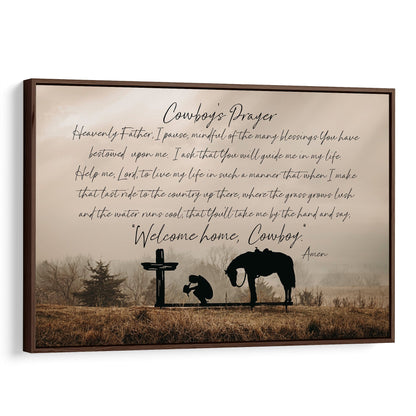 Cowboy Prayer Wall Art Canvas - Praying Cowboy and Horse Canvas-Walnut Frame / 12 x 18 Inches Wall Art Teri James Photography