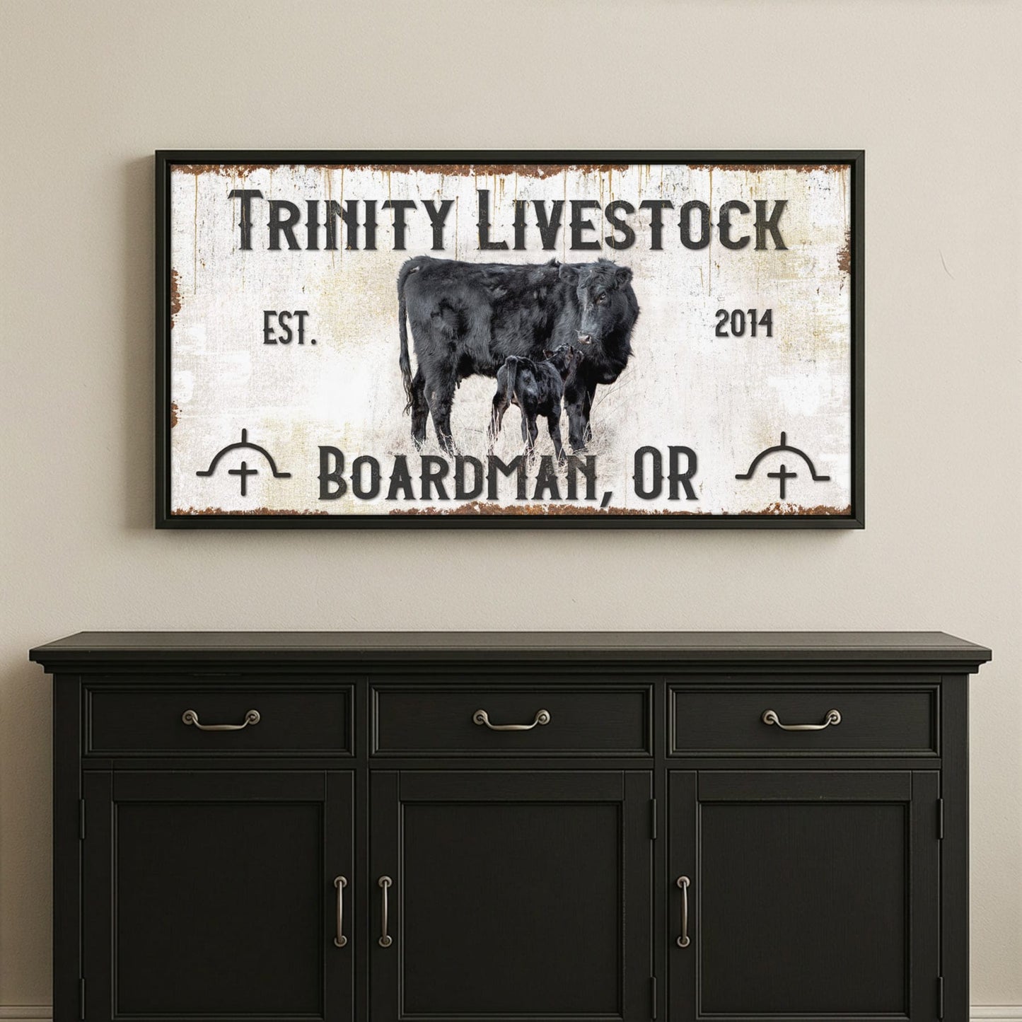 Custom Ranch Sign - Personalized with Cattle Brand Canvas-Black Frame / 10 x 20 Inches
