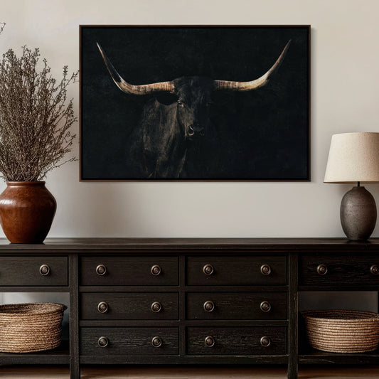 Elegant Black Longhorn Canvas Wall Art Wall Art Teri James Photography