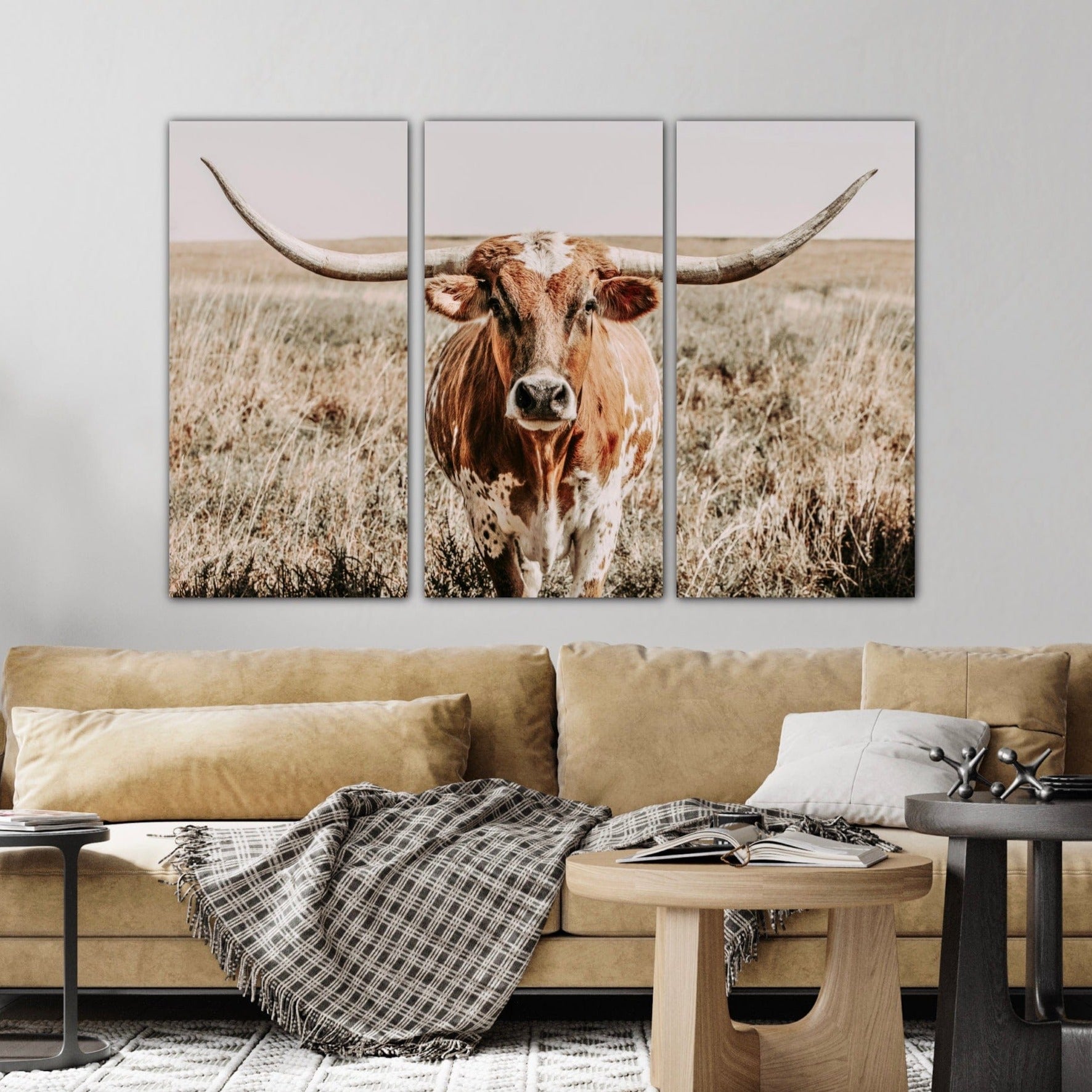 Extra Large Longhorn Art - 3 Piece Triptych Wall Art Teri James Photography