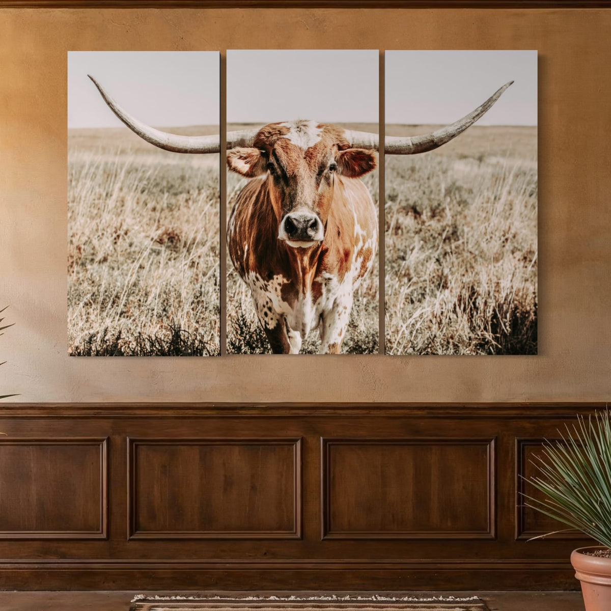 Extra Large Longhorn Wall Art - 3 Piece Triptych