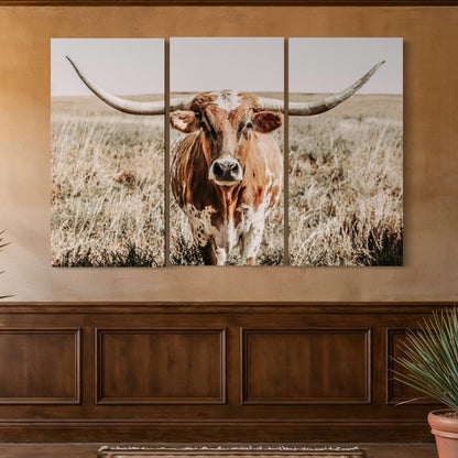 Extra Large Longhorn Wall Art - 3 Piece Triptych