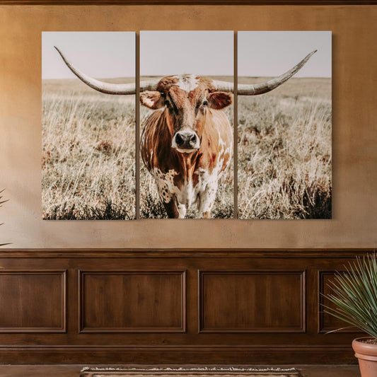 Extra Large Longhorn Wall Art - 3 Piece Triptych