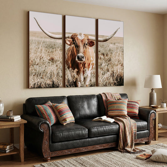 Extra Large Longhorn Wall Art - 3 Piece Triptych Wall Art Teri James Photography