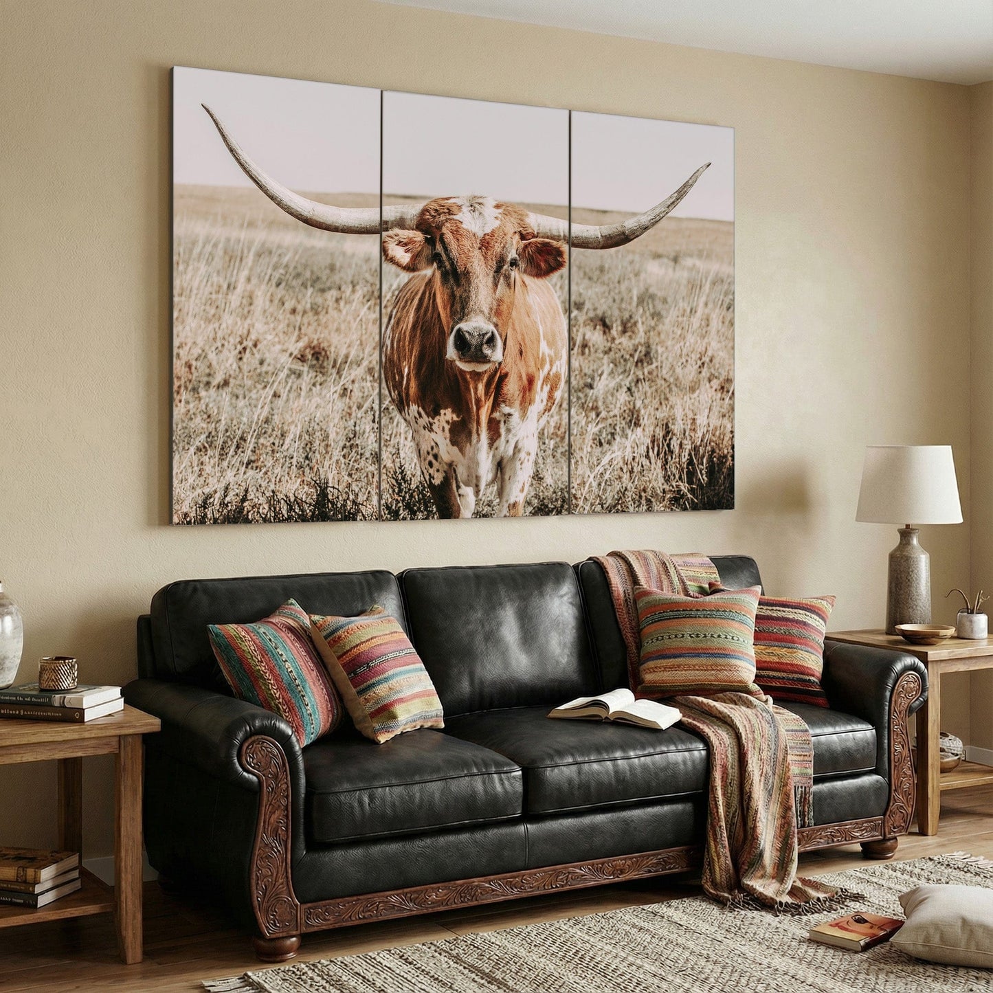 Extra Large Longhorn Wall Art - 3 Piece Triptych Wall Art Teri James Photography