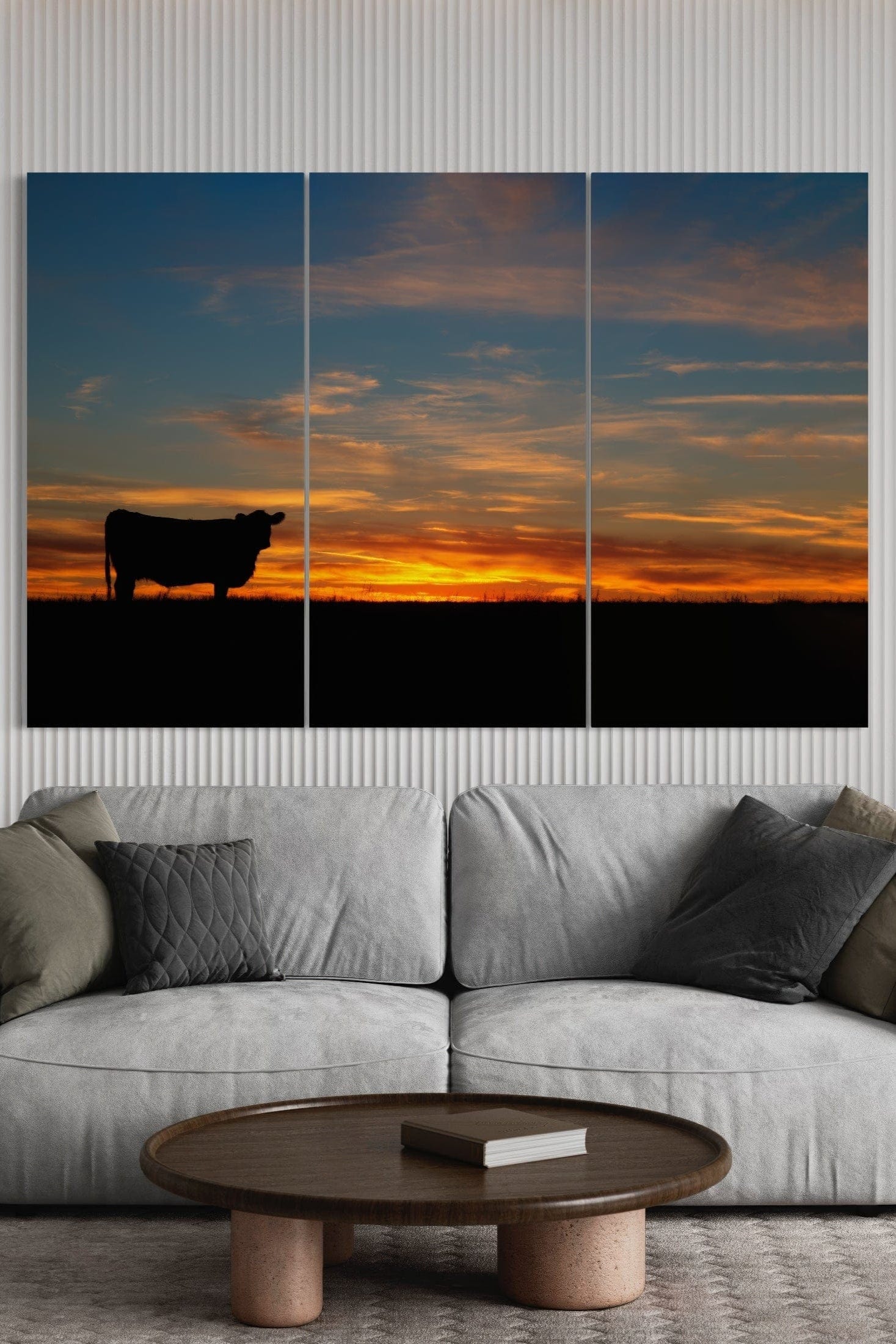 Extra Large Western Wall Art - Angus Sunset Triptych Wall Art Teri James Photography