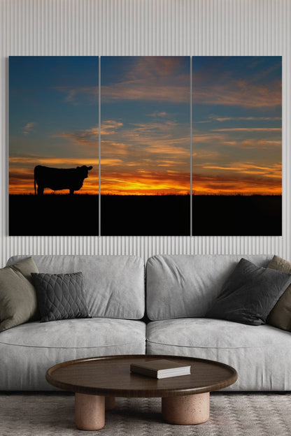 Extra Large Western Wall Art - Angus Sunset Triptych Wall Art Teri James Photography