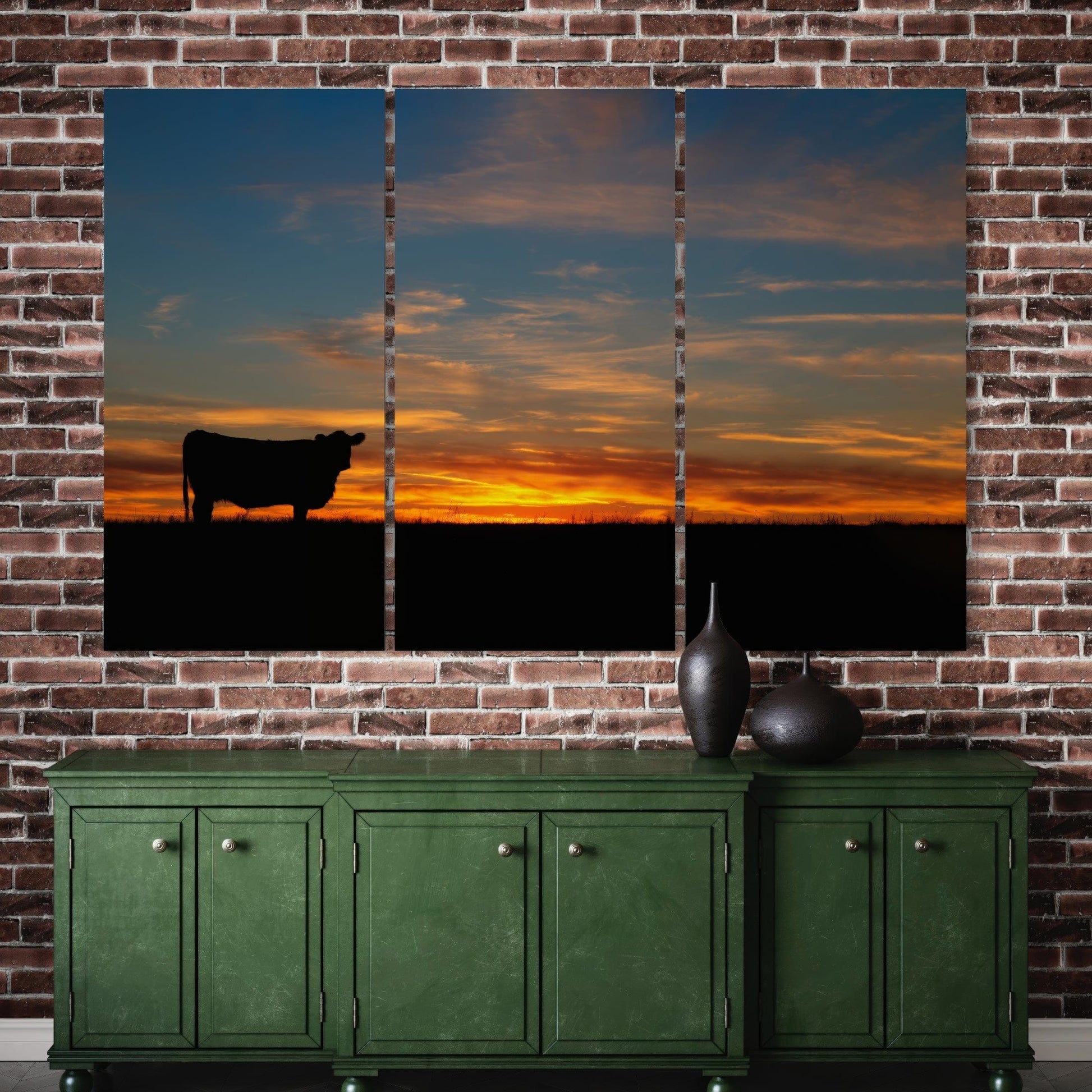 Extra Large Western Wall Art - Angus Sunset Triptych Wall Art Teri James Photography