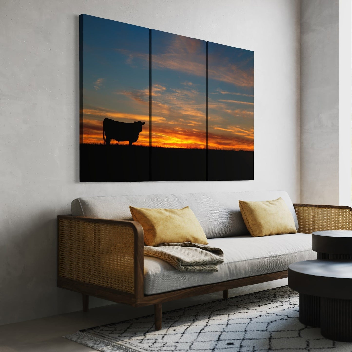 Extra Large Western Wall Art - Angus Sunset Triptych Wall Art Teri James Photography