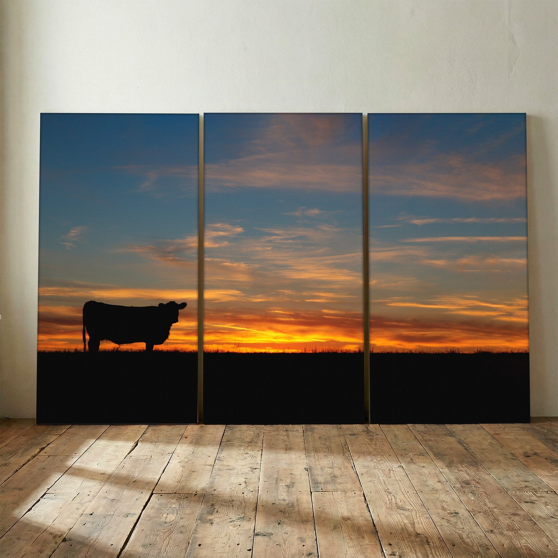 Extra Large Western Wall Art - Angus Sunset Triptych 48" x 72" (3 @ 24" x 48") Wall Art Teri James Photography