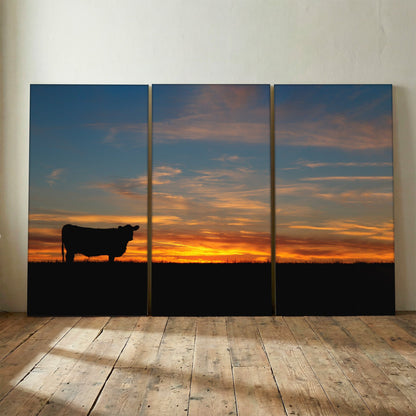 Extra Large Western Wall Art - Angus Sunset Triptych 48" x 72" (3 @ 24" x 48") Wall Art Teri James Photography