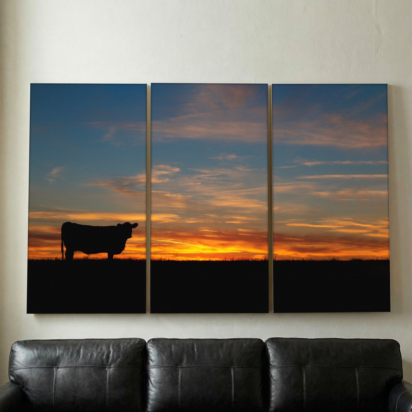 Extra Large Western Wall Art - Angus Sunset Triptych Wall Art Teri James Photography