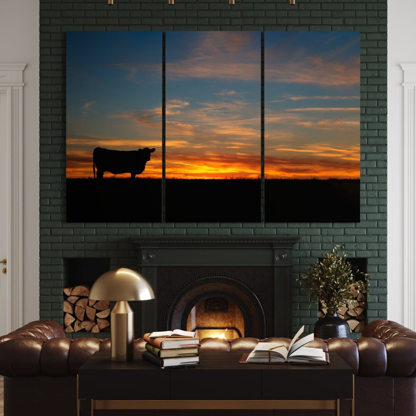 Extra Large Western Wall Art - Angus Sunset Triptych Wall Art Teri James Photography