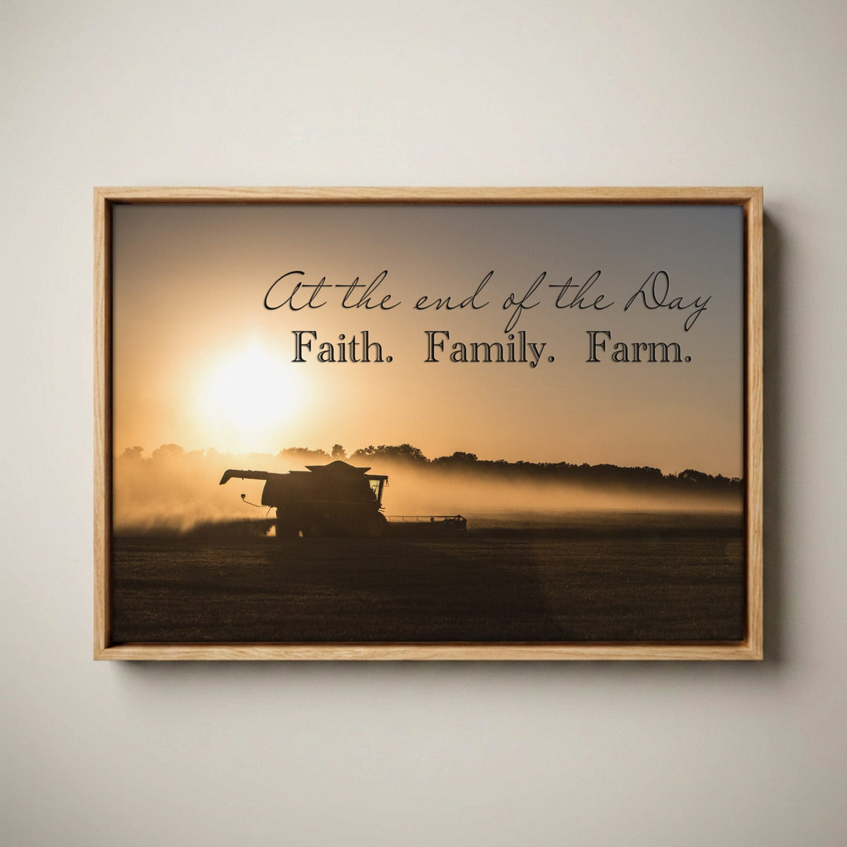 Faith Family Farm Wall Art - Farm Quote Home Decor Canvas-Natural Oak Float Frame / 12 x 18 Inches