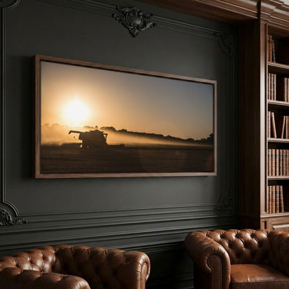 Farm Wall Art Canvas - Oklahoma Farming Panorama Canvas-Walnut Frame / 10 x 20 Inches