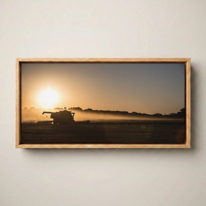 Farm Wall Art Canvas - Oklahoma Farming Panorama Canvas-Natural Oak Float Frame / 10 x 20 Inches