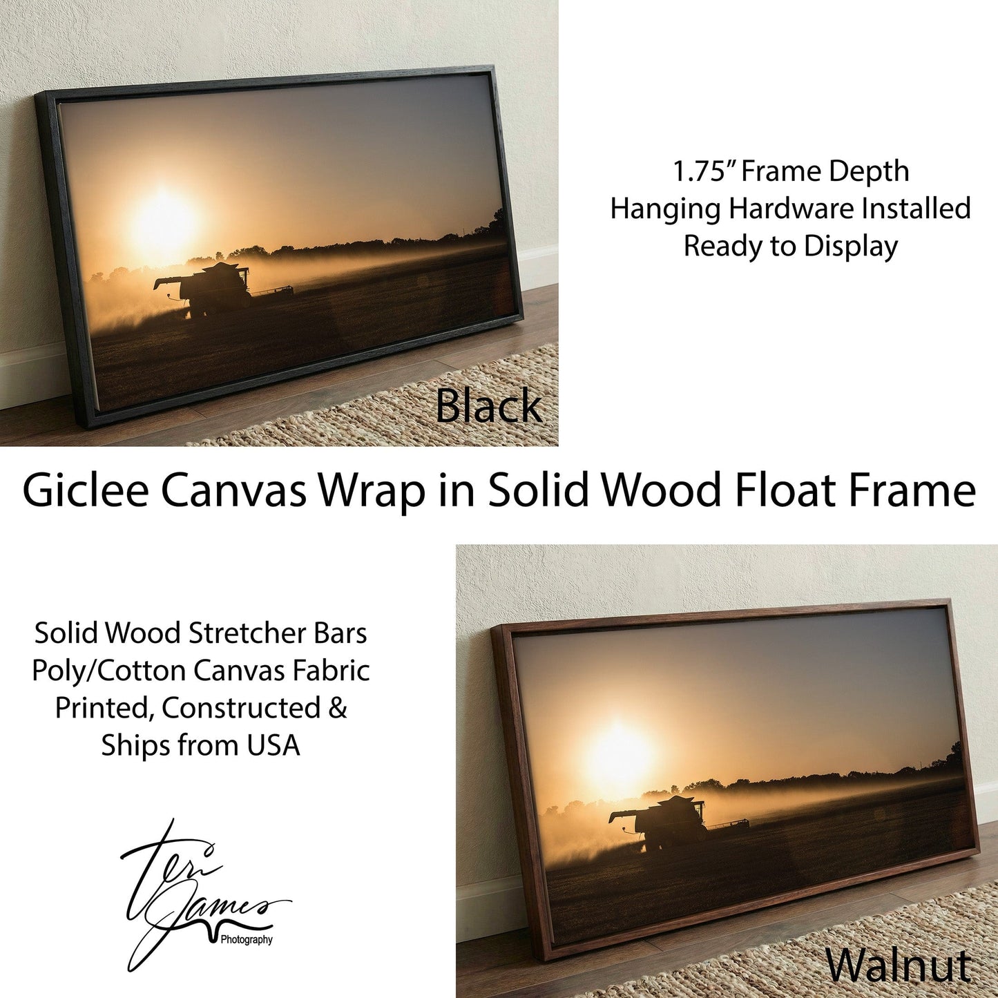 Farm Wall Art Canvas - Oklahoma Farming Panorama Canvas-Black Frame / 10 x 20 Inches Wall Art Teri James Photography