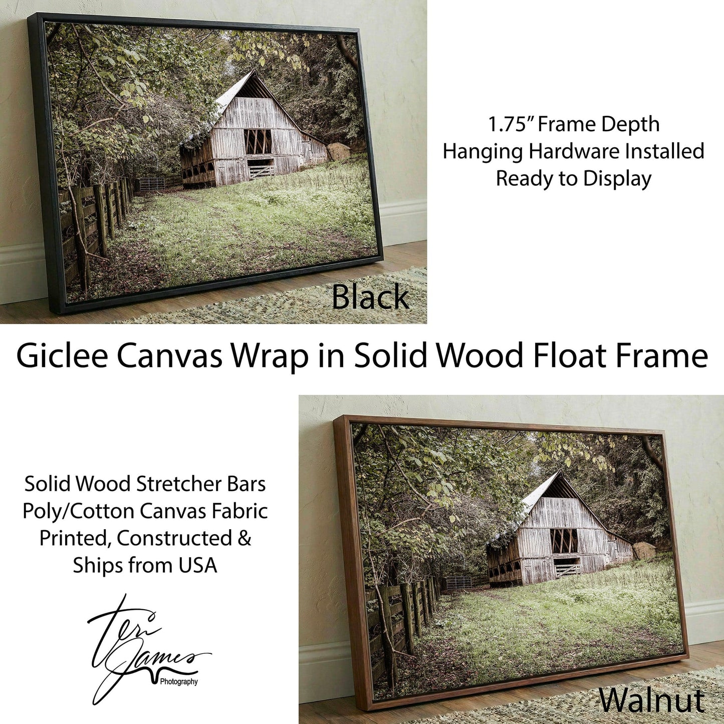 Farmhouse Barn Wall Decor - Rustic Canvas Print Adds Natural Warmth Canvas-Black Frame / 12 x 18 Inches Wall Art Teri James Photography