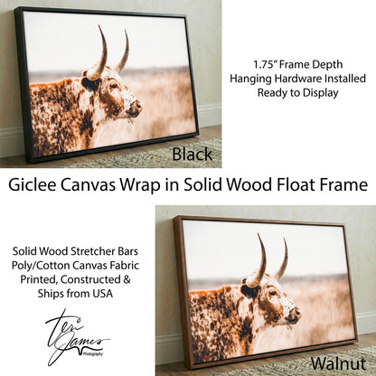 Farmhouse Longhorn Decor - Rustic Wall Art Canvas Print With Sepia Tone Canvas-Black Frame / 12 x 18 Inches Wall Art Teri James Photography