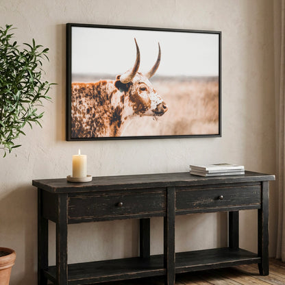 Farmhouse Longhorn Decor - Rustic Wall Art Sepia Canvas Print Canvas-Black Frame / 12 x 18 Inches