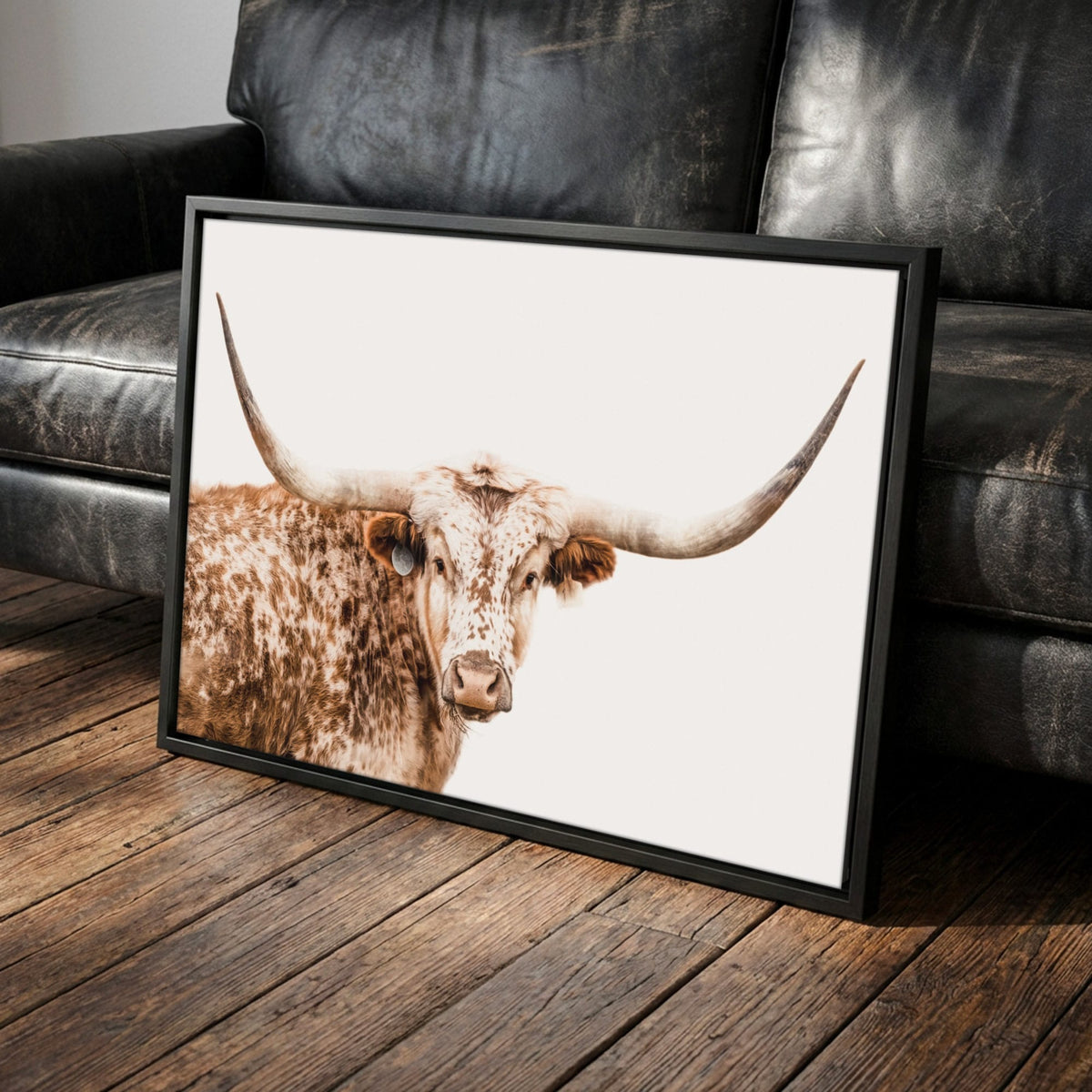 Farmhouse Longhorn Wall Decor – Large Western Art Canvas-Black Frame / 12 x 18 Inches