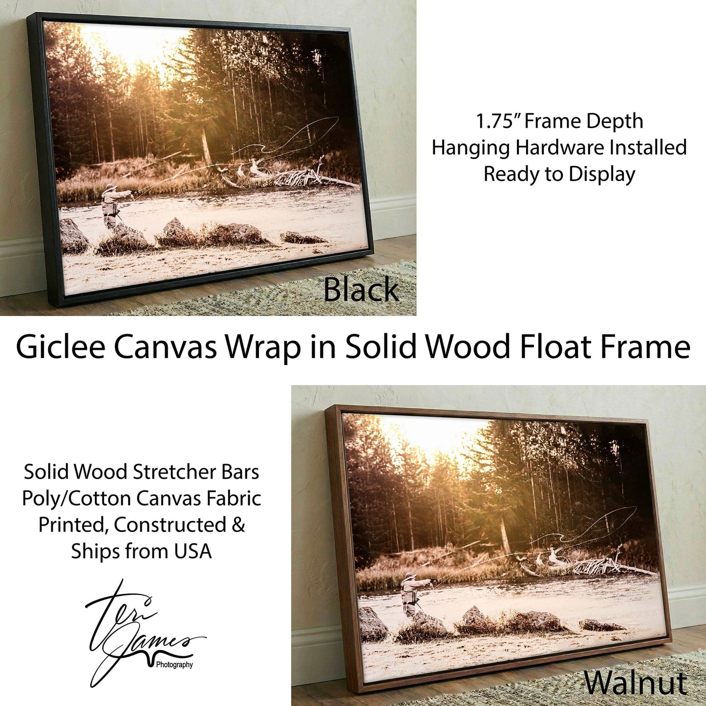 Fishing Man Cave Decor – Fly Fisherman Canvas | Rustic Outdoor Adventure Print Canvas-Black Frame / 12 x 18 Inches Wall Art Teri James Photography