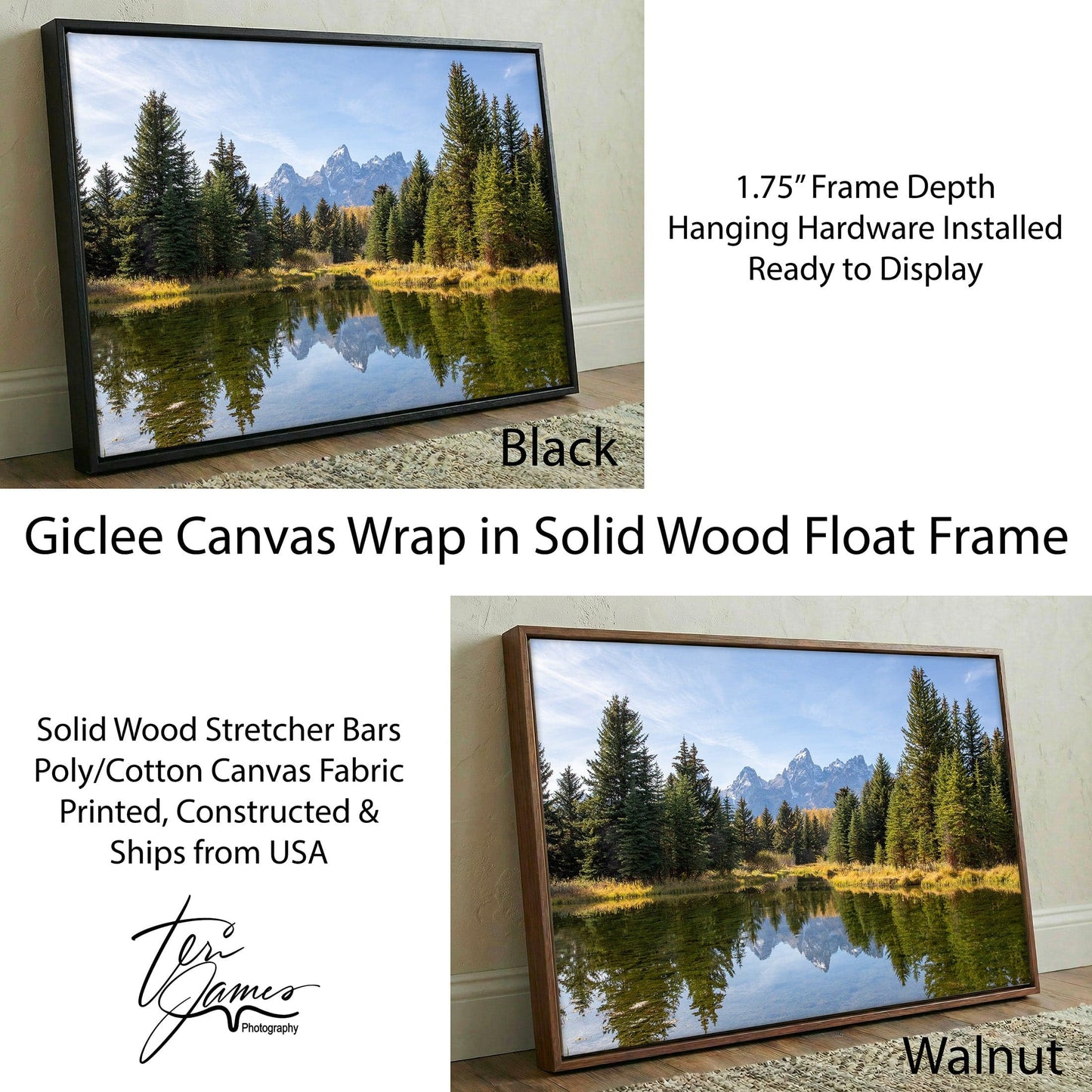 Grand Teton Wall Art – Wyoming Landscape Print With Snake River Reflection Canvas-Black Frame / 12 x 18 Inches Wall Art Teri James Photography