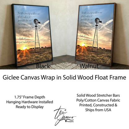 Henry David Thoreau Art – Inspirational Wall Art Featuring Old Windmill Print Canvas-Black Frame / 12 x 18 Inches Wall Art Teri James Photography