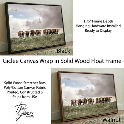 Hereford Cows Canvas Rustic Wall Art – Western Decor Print With Stormy Sky Canvas-Black Frame / 12 x 18 Inches Wall Art Teri James Photography