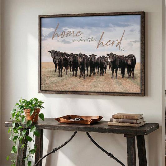 Home is Where the Herd Is - Black Angus Inspirational Canvas Wall Art Teri James Photography
