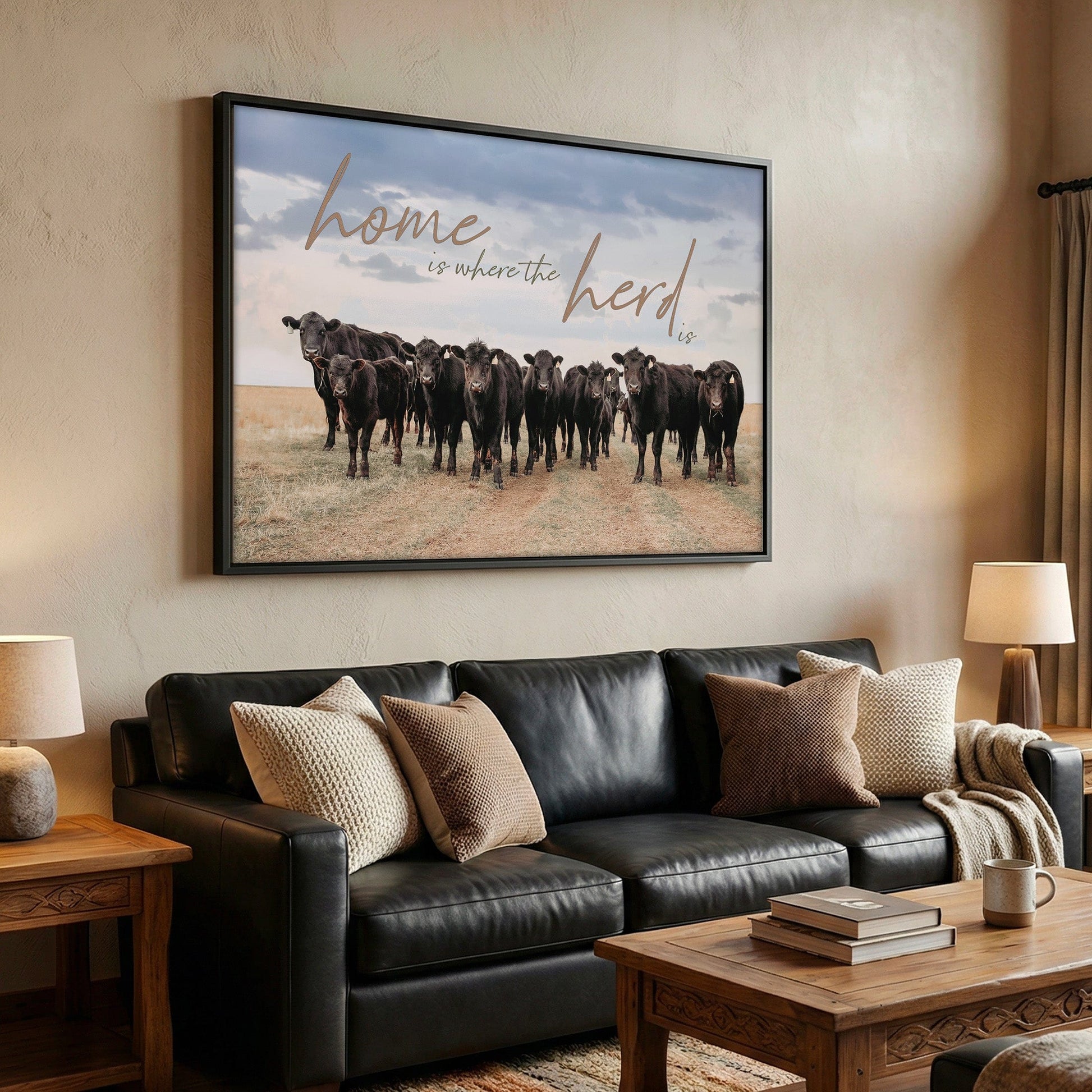 Home is Where the Herd Is - Black Angus Inspirational Canvas Wall Art Teri James Photography