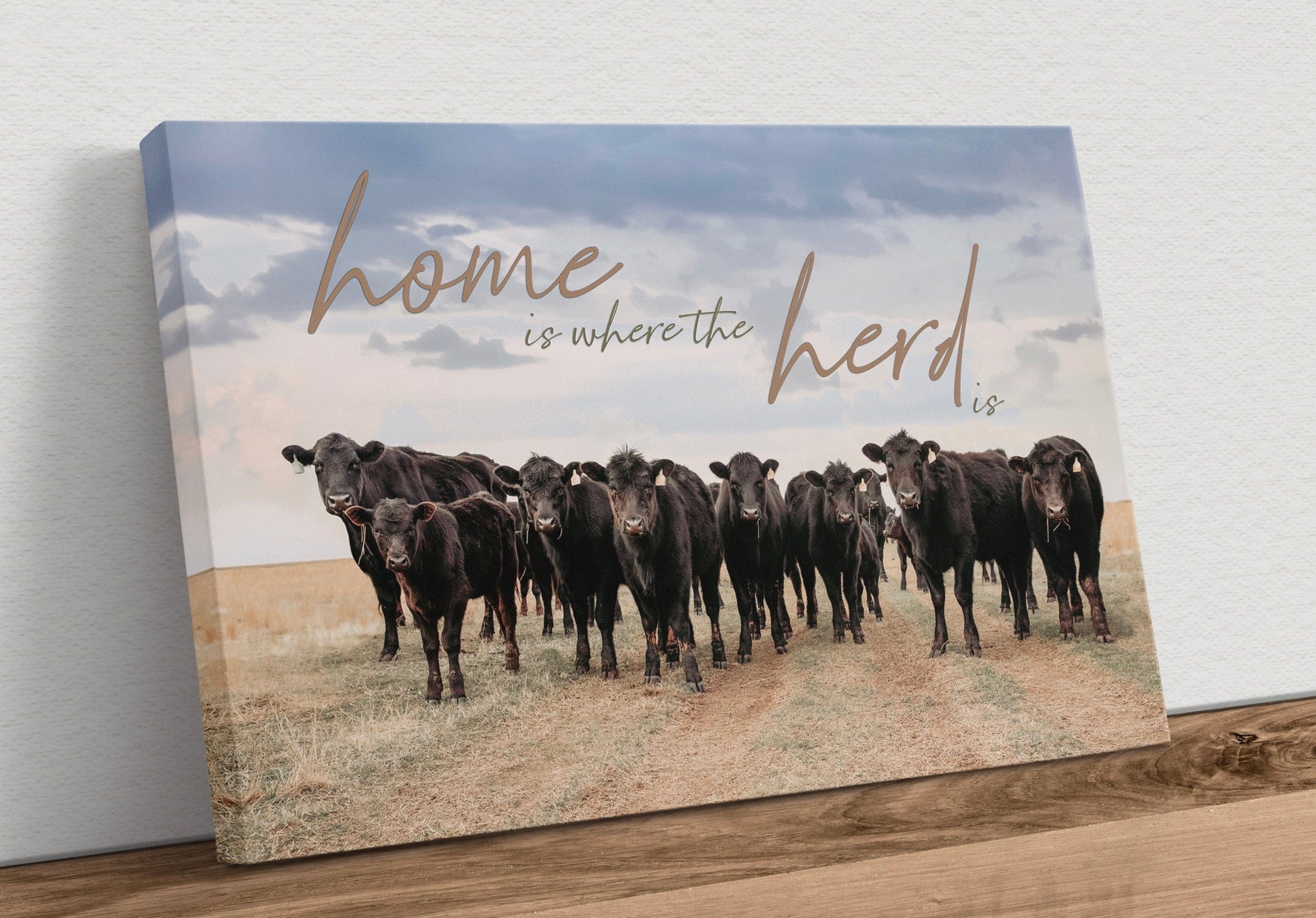 Home is Where the Herd Is - Black Angus Inspirational Canvas Canvas-Unframed / 12 x 18 Inches Wall Art Teri James Photography
