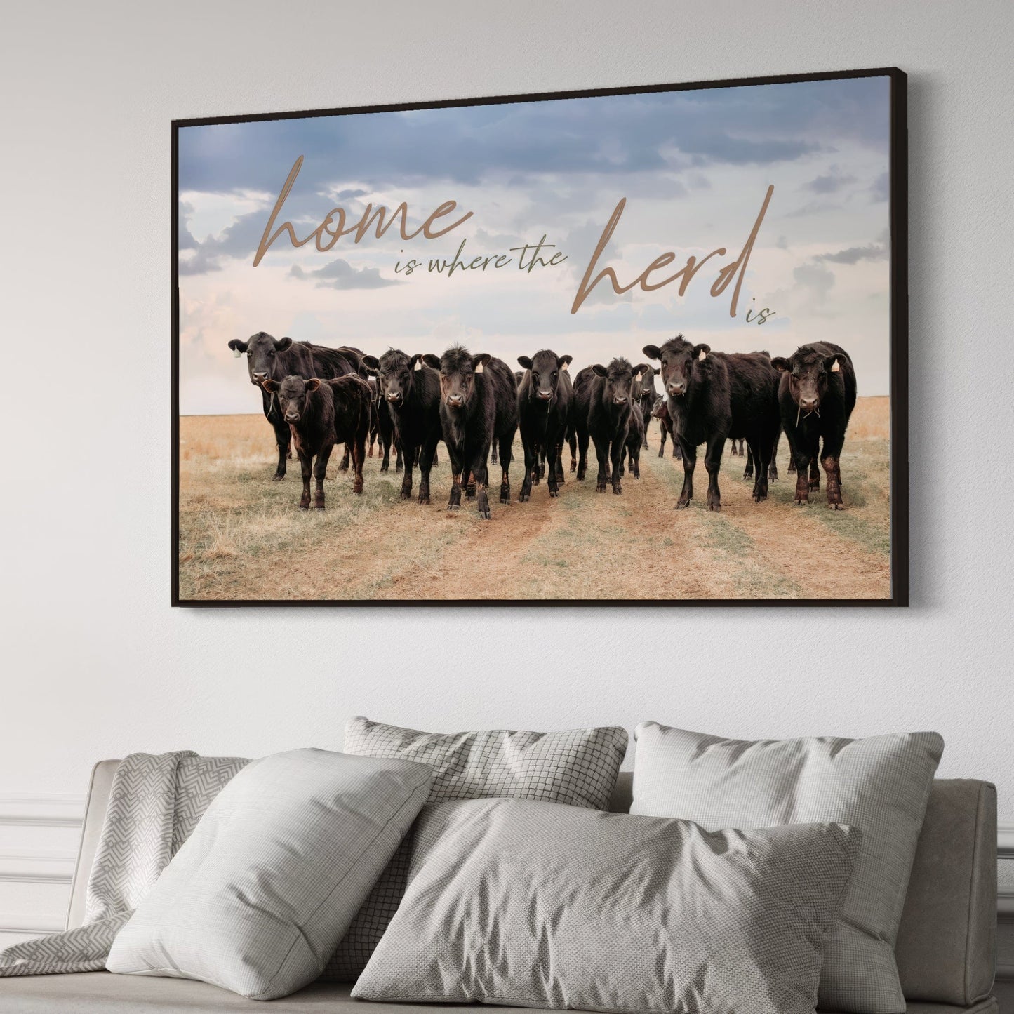 Home is Where the Herd Is - Black Angus Inspirational Canvas Wall Art Teri James Photography