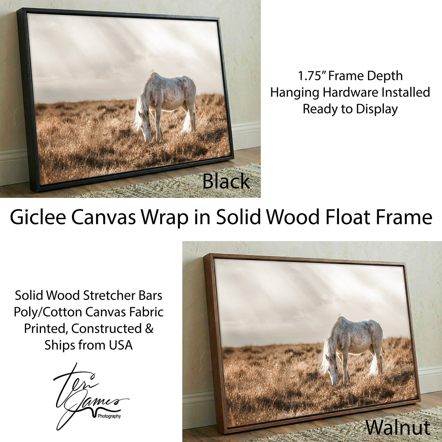 Horse Art Western Decor – Rustic Bedroom Decor | Horse Canvas Print Canvas-Black Frame / 12 x 18 Inches Wall Art Teri James Photography