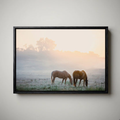 Horse Canvas Wall Art - Horses in Foggy Pasture