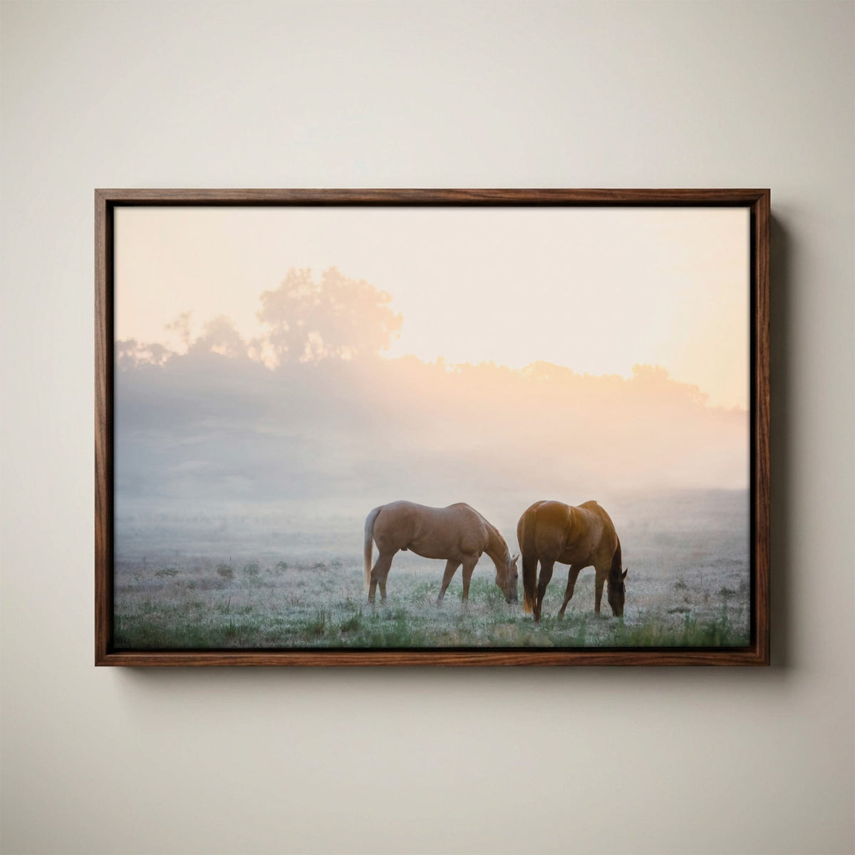 Horse Canvas Wall Art - Horses in Foggy Pasture