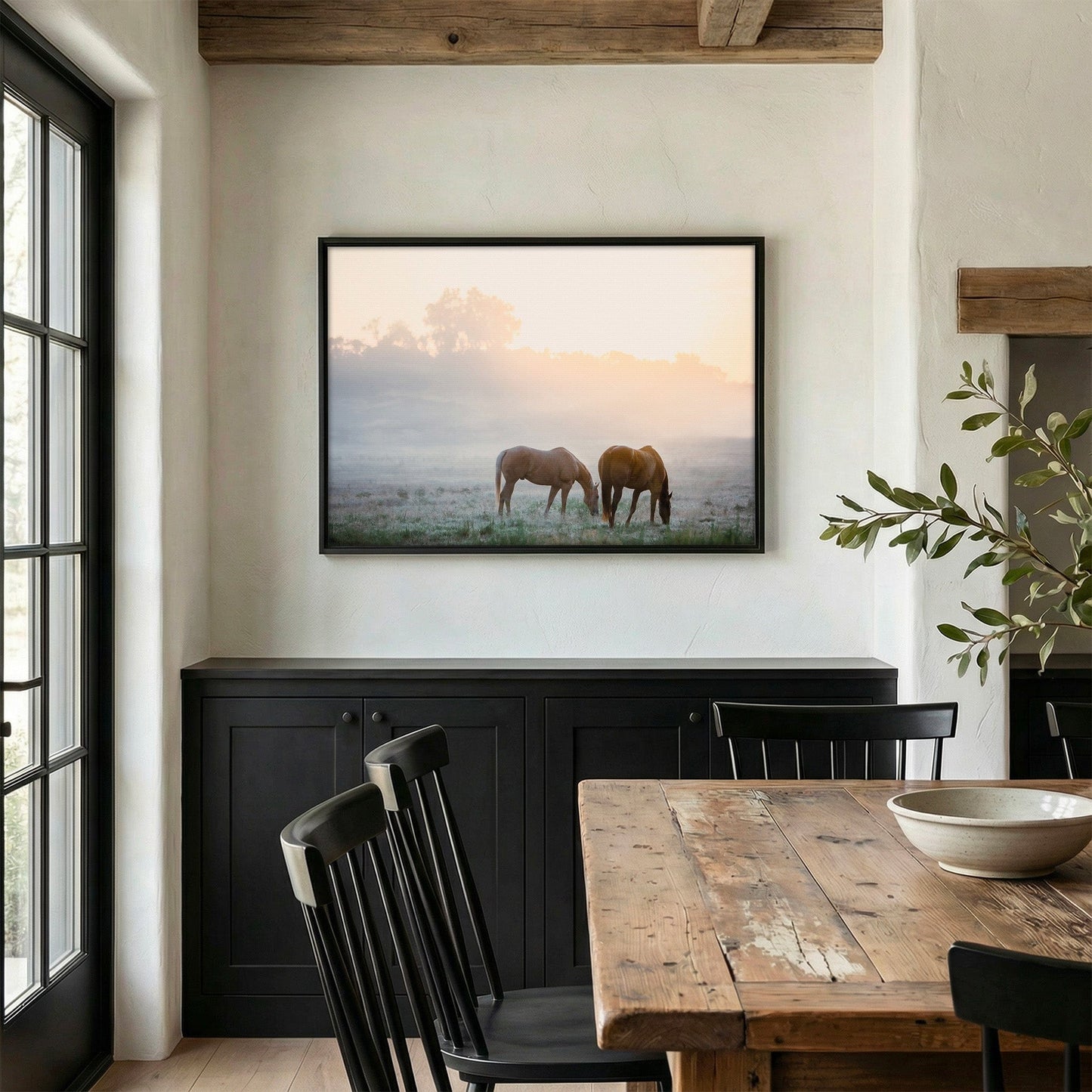 Horse Canvas Wall Art - Horses in Foggy Pasture Wall Art Teri James Photography